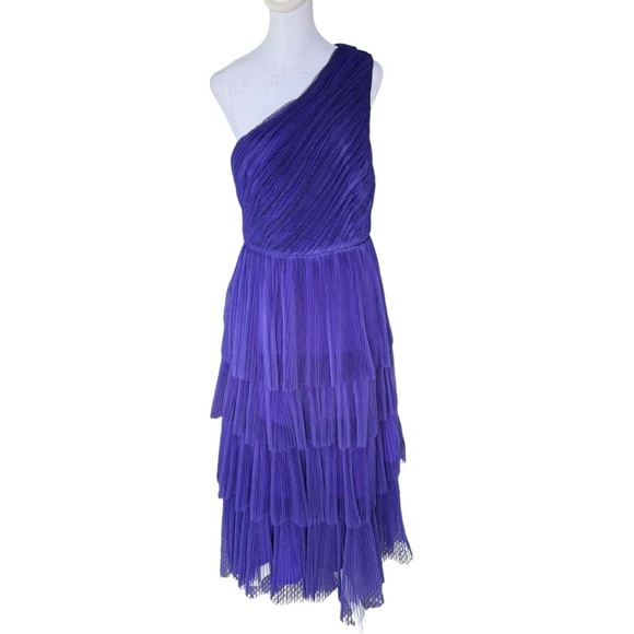Hutch x Anthropologie - Xala One-Shoulder Tiered Pleated Tulle Maxi Dress Sz 6 - Picture 4 of 11